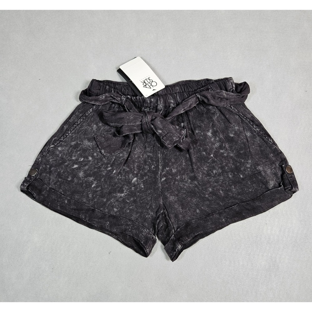 Chaser Womens Black Cloud Wash Tie Waist Shorts Size Medium NWT